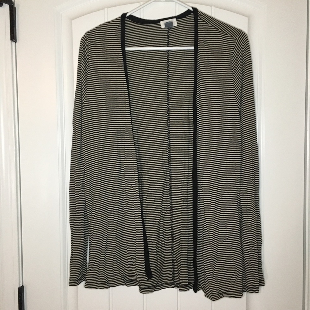 Old Navy Black & White Striped Cardigan Large